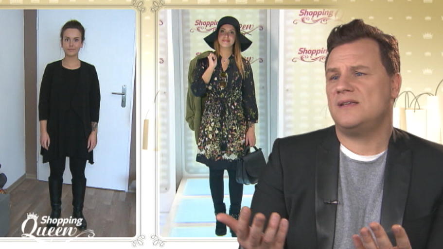Shopping Queen: Elisa präsentiert ihren Look auf dem Catwalk "Shopping Queen"-Kandidatin Elisa morgens und abends